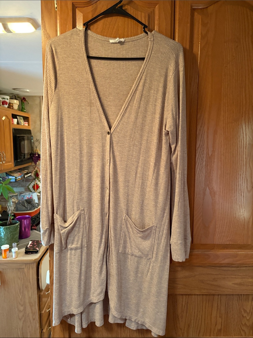 Maurices Ribbed Long Cardigan in Light Taupe